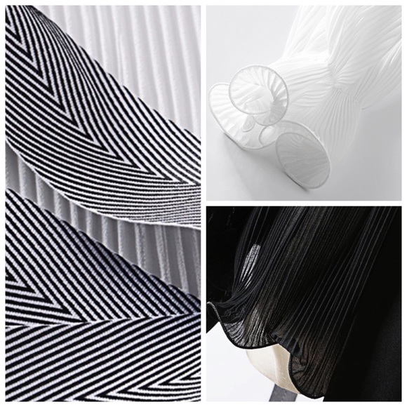 Black & White Pleated Asymmetrical Wrap Top - Picture 8 of 8